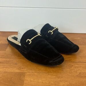 Steven by Steve Madden suede mule loafers size 7.5 black with gold buckle
